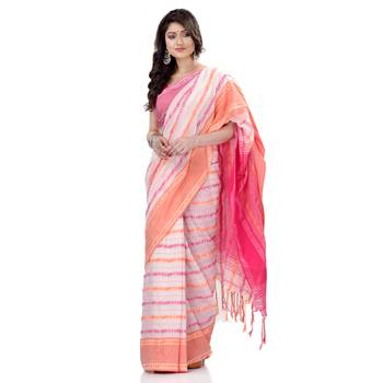   multicolor hand woven pure cotton saree with blouse 3
