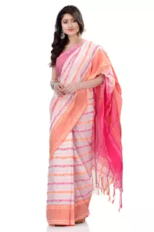   multicolor hand woven pure cotton saree with blouse