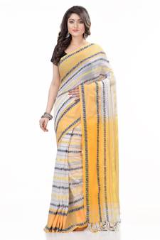   multicolor hand woven pure cotton saree with blouse