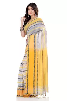   multicolor hand woven pure cotton saree with blouse