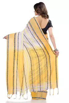   multicolor hand woven pure cotton saree with blouse