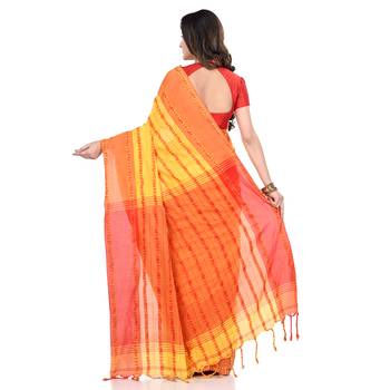   multicolor hand woven pure cotton saree with blouse 3