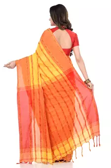   multicolor hand woven pure cotton saree with blouse