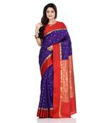   dark blue hand woven kanchipuram silk saree with blouse
