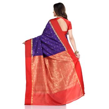   dark blue hand woven kanchipuram silk saree with blouse 3