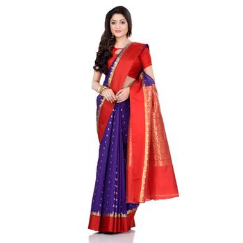   dark blue hand woven kanchipuram silk saree with blouse 4