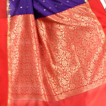   dark blue hand woven kanchipuram silk saree with blouse 5