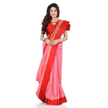 Rose hand woven kanchipuram silk saree with blouse 1