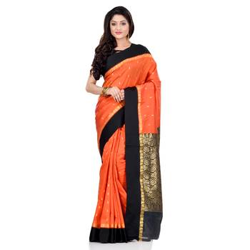  orange hand woven kanchipuram silk saree with blouse 1