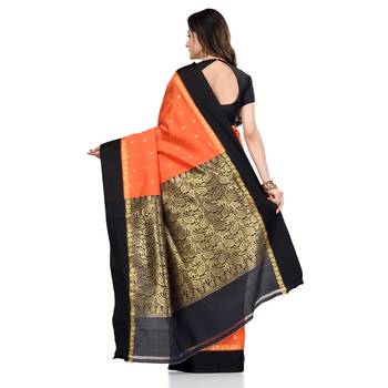   orange hand woven kanchipuram silk saree with blouse 2