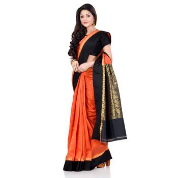   orange hand woven kanchipuram silk saree with blouse 3