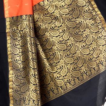   orange hand woven kanchipuram silk saree with blouse 4