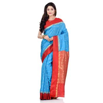   light blue hand woven kanchipuram silk saree with blouse 1