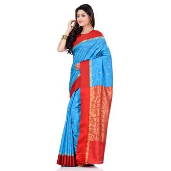   light blue hand woven kanchipuram silk saree with blouse 2