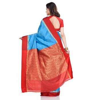   light blue hand woven kanchipuram silk saree with blouse 3