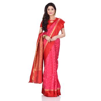 Pink hand woven kanchipuram silk saree with blouse 1