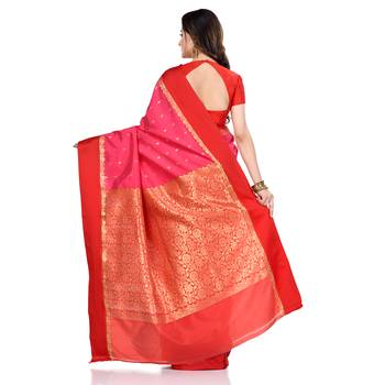 Pink hand woven kanchipuram silk saree with blouse 2
