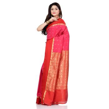 Pink hand woven kanchipuram silk saree with blouse 3