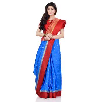   sky blue hand woven kanchipuram silk saree with blouse 1