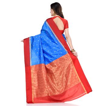   sky blue hand woven kanchipuram silk saree with blouse 3