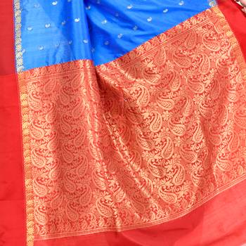   sky blue hand woven kanchipuram silk saree with blouse 4