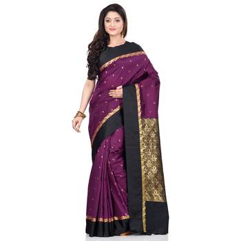 Violet hand woven kanchipuram silk saree with blouse 1