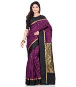 Violet hand woven kanchipuram silk saree with blouse