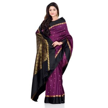 Violet hand woven kanchipuram silk saree with blouse 2
