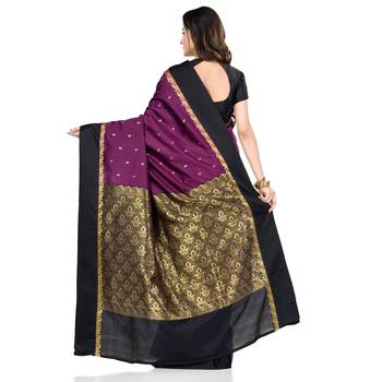 Violet hand woven kanchipuram silk saree with blouse 3
