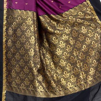 Violet hand woven kanchipuram silk saree with blouse 4