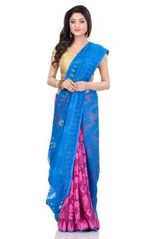 Blue Hand Woven Cotton Saree Without Blouse