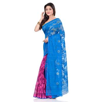Blue Hand Woven Cotton Saree Without Blouse 2