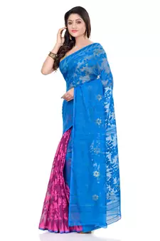 Blue Hand Woven Cotton Saree Without Blouse