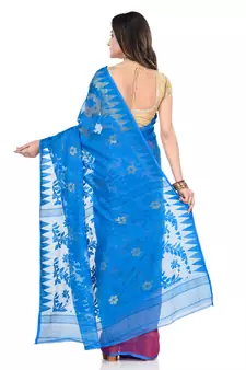 Blue Hand Woven Cotton Saree Without Blouse