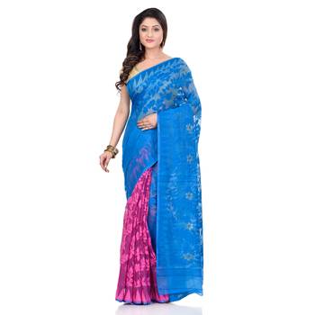 Blue Hand Woven Cotton Saree Without Blouse 5