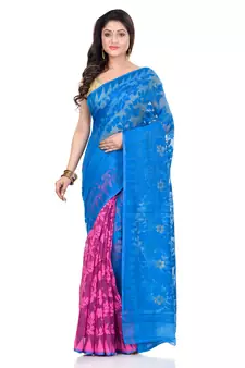 Blue Hand Woven Cotton Saree Without Blouse