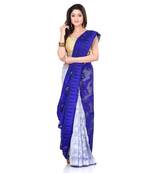 Blue Hand Woven Cotton Saree Without Blouse