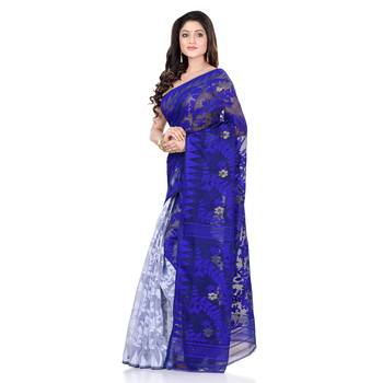 Blue Hand Woven Cotton Saree Without Blouse 2