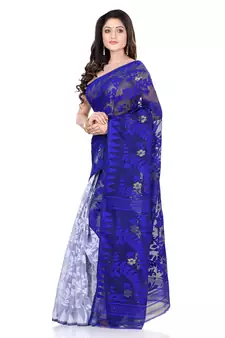 Blue Hand Woven Cotton Saree Without Blouse