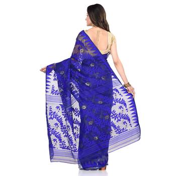 Blue Hand Woven Cotton Saree Without Blouse 3