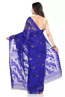 Blue Hand Woven Cotton Saree Without Blouse