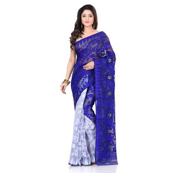 Blue Hand Woven Cotton Saree Without Blouse 4