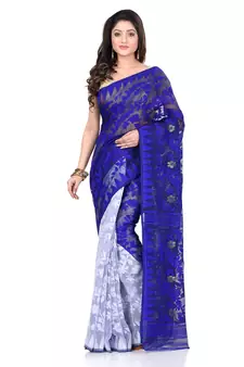 Blue Hand Woven Cotton Saree Without Blouse