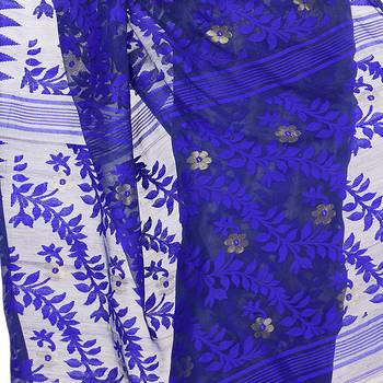 Blue Hand Woven Cotton Saree Without Blouse 5