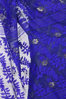 Blue Hand Woven Cotton Saree Without Blouse