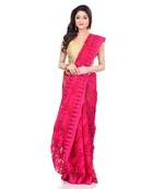 Dark Pink Hand Woven Cotton Saree Without Blouse