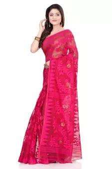 Dark Pink Hand Woven Cotton Saree Without Blouse