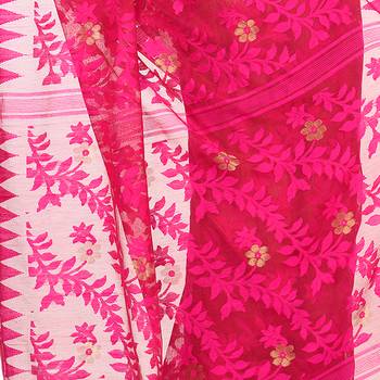 Dark Pink Hand Woven Cotton Saree Without Blouse 4