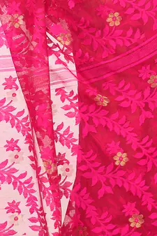 Dark Pink Hand Woven Cotton Saree Without Blouse