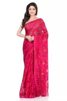 Dark Pink Hand Woven Cotton Saree Without Blouse